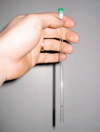 Image: A nuclear magnetic resonance tube with a protein sample (Photo courtesy of Kjaergaard).