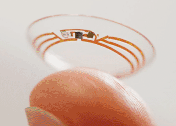 Image: The prototype Google smart contact lens (Photo courtesy of Google). Image: The prototype Google smart contact lens (Photo courtesy of Google).