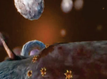 Image: Artist's rendition of circulating tumor cells and circulating tumor DNA (Photo courtesy of http://vyturelis.com).