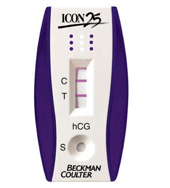 Image: The ICON 25 hCG point-of-care pregnancy test (Photo courtesy of Beckman Coulter).