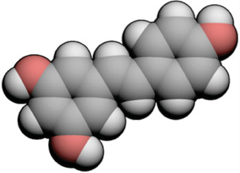 Image: Three-dimensional molecular space-fill model of resveratrol (Photo courtesy of Wikimedia Commons).