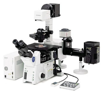 Image: The IX81 inverted microscope used for multicolor photoswitchable flow cytometry (Photo courtesy of Olympus America).