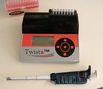 Image: The Twista portable real-time fluorometer (Photo courtesy of TwistDx Ltd).