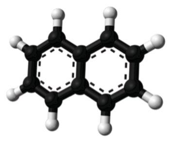 Image: Ball-and-stick model of the naphthalene molecule, as determined from X-ray crystallographic data (Photo courtesy of Wikimedia Commons).
