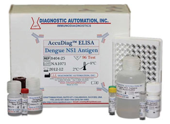 Image: An enzyme-linked immunosorbent assay (ELISA) kit for dengue virus NS1 antigen (Photo courtesy of Diagnostic Automation Inc.).