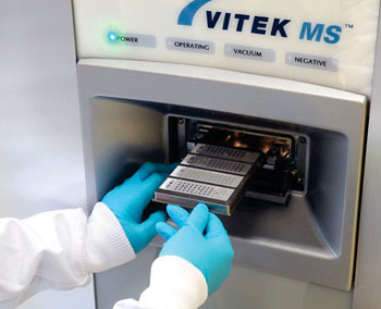 Image: The Vitek MS matrix-assisted laser desorption/ionization time-of-flight mass spectrometer (Photo courtesy of bioMérieux).