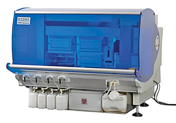 Image: The DSX Automated System for enzyme-linked immunosorbent assays (Photo courtesy of Dynex Technologies).