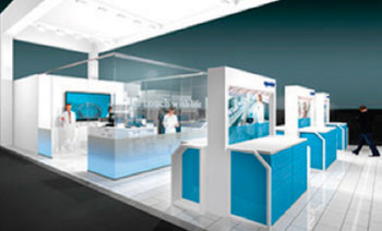 Image: The “glass” laboratory exhibit was designed to explain typical applications and processes in the cell biology/bioprocess laboratory setting (Photo courtesy of Eppendorf).