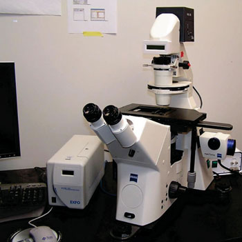 Image: The Zeiss Axiovert 200M inverted microscope (Photo courtesy of Michigan Technological University).