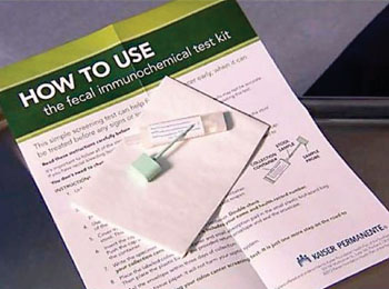 Image: The fecal immunochemical test (FIT) kit used in screening for colorectal cancer (Photo courtesy of Kaiser Permanente).
