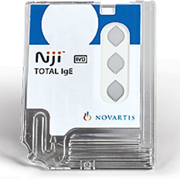 Image: The Niji test specific disposable cartridge for measuring total immunoglobulin E (IgE) from whole blood (Photo courtesy of Novartis).