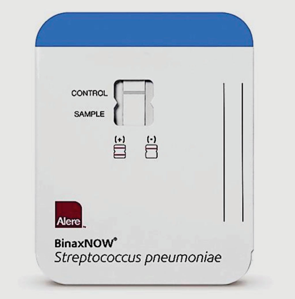Image: The BinaxNOW rapid Streptococcus pneumoniae antigen card (Photo courtesy of Alere).