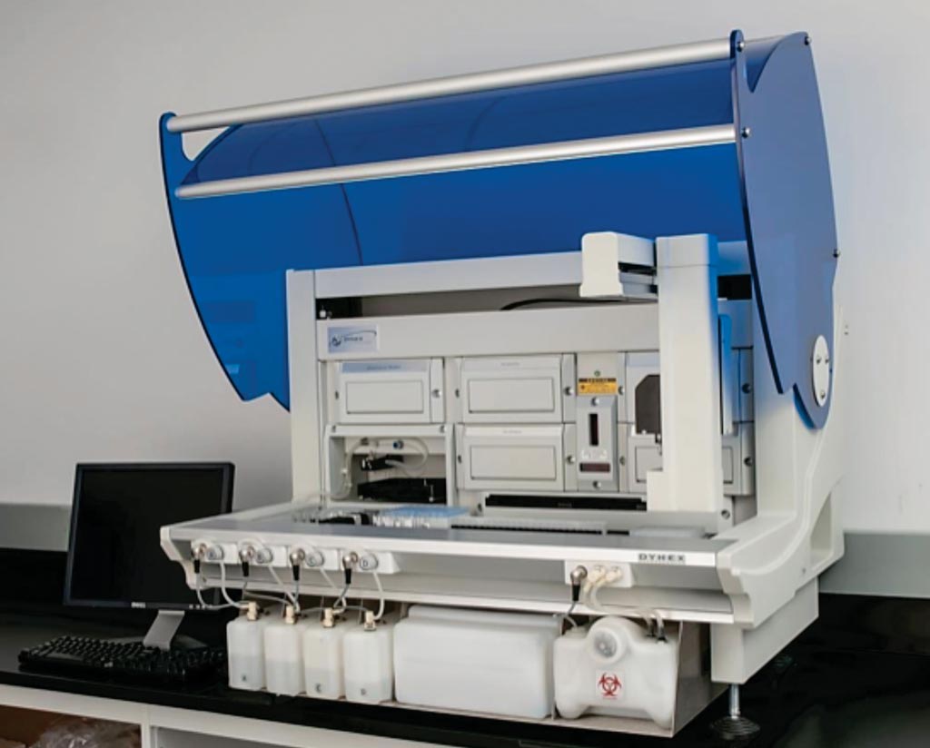 Image: The automated ELISA instrument (Photo courtesy of Dynex Technologies).