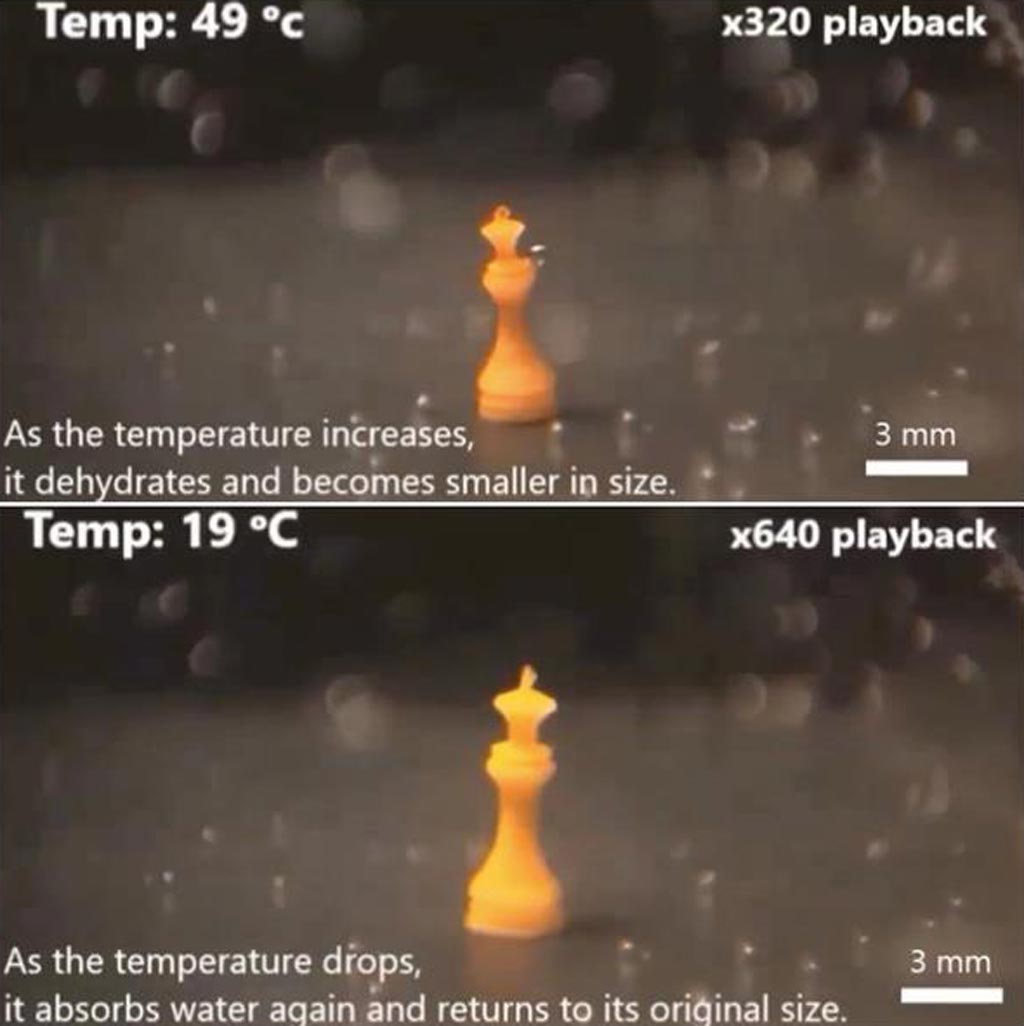 Image: A three-dimensional-printed chess king shrinking and growing as water temperatures change (Photo courtesy of Daehoon Han, Rutgers University).