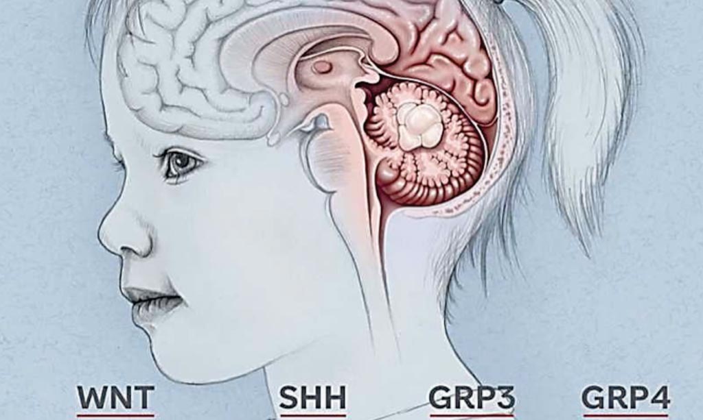 Image: Six genes have been identified that predispose carriers to develop the brain tumor medulloblastoma (Photo courtesy of St. Jude Children\'s Research Hospital).