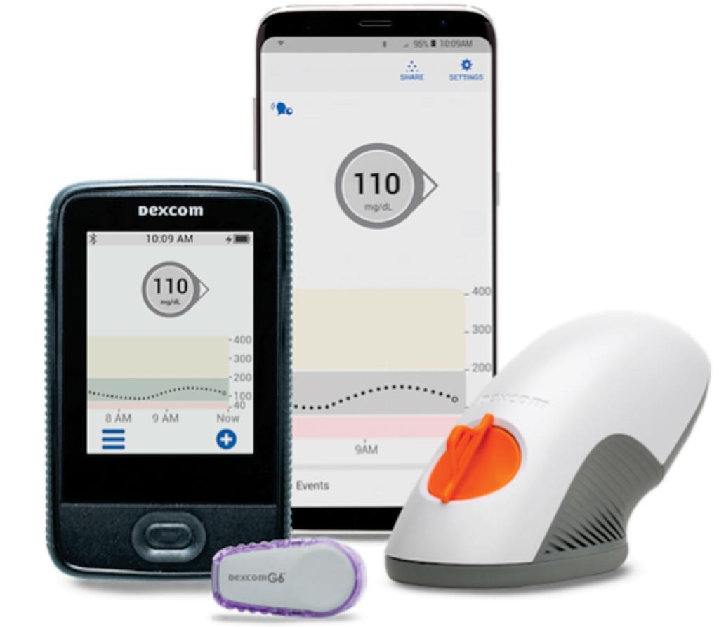 Image: The Dexcom G6 continuous glucose monitoring family with applicator (Photo courtesy of Dexcom).