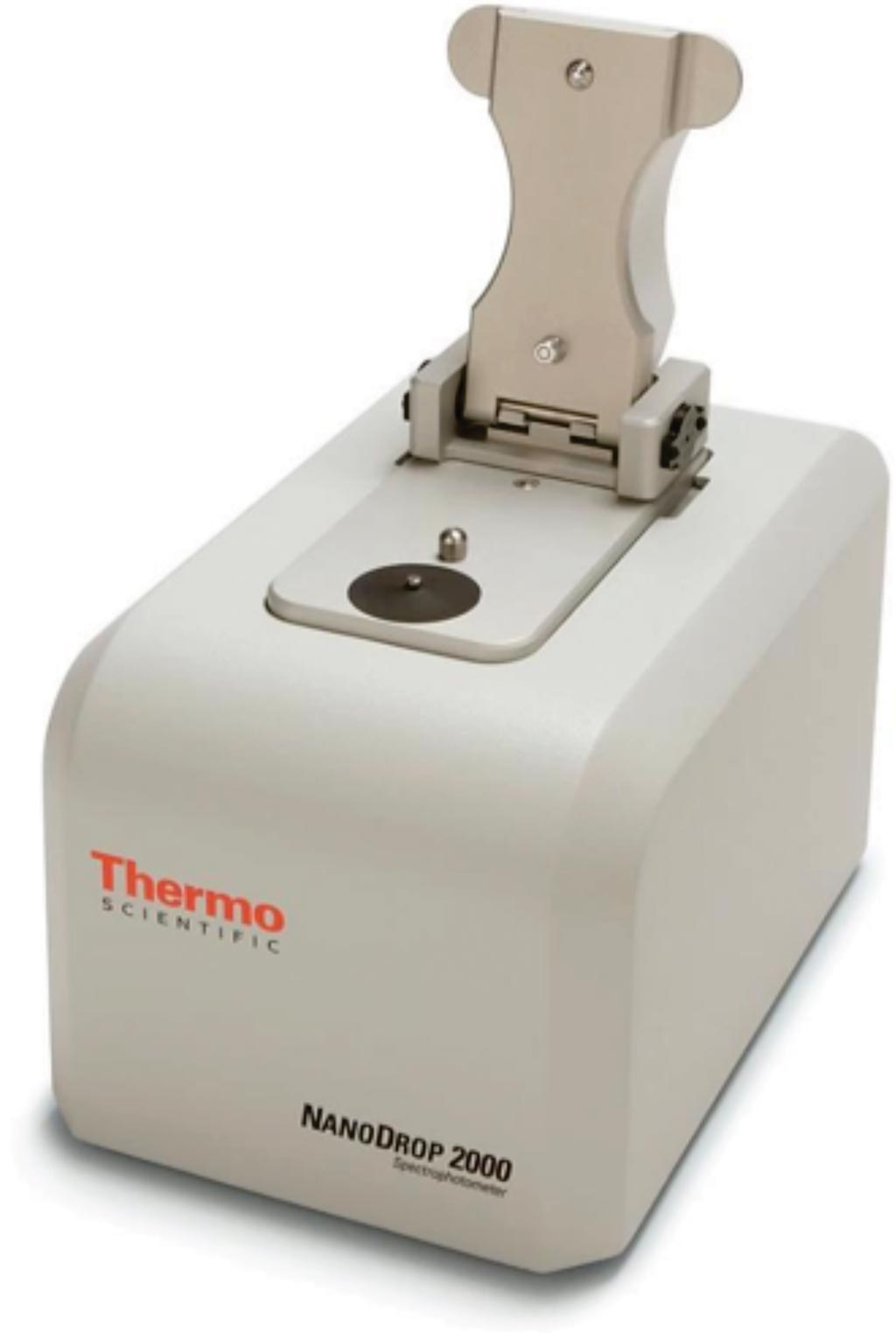 Image: The NanoDrop 2000 Spectrophotometer used to quantify and assess purity of DNA, RNA, and Proteins (Photo courtesy of Thermo Fisher Scientific).