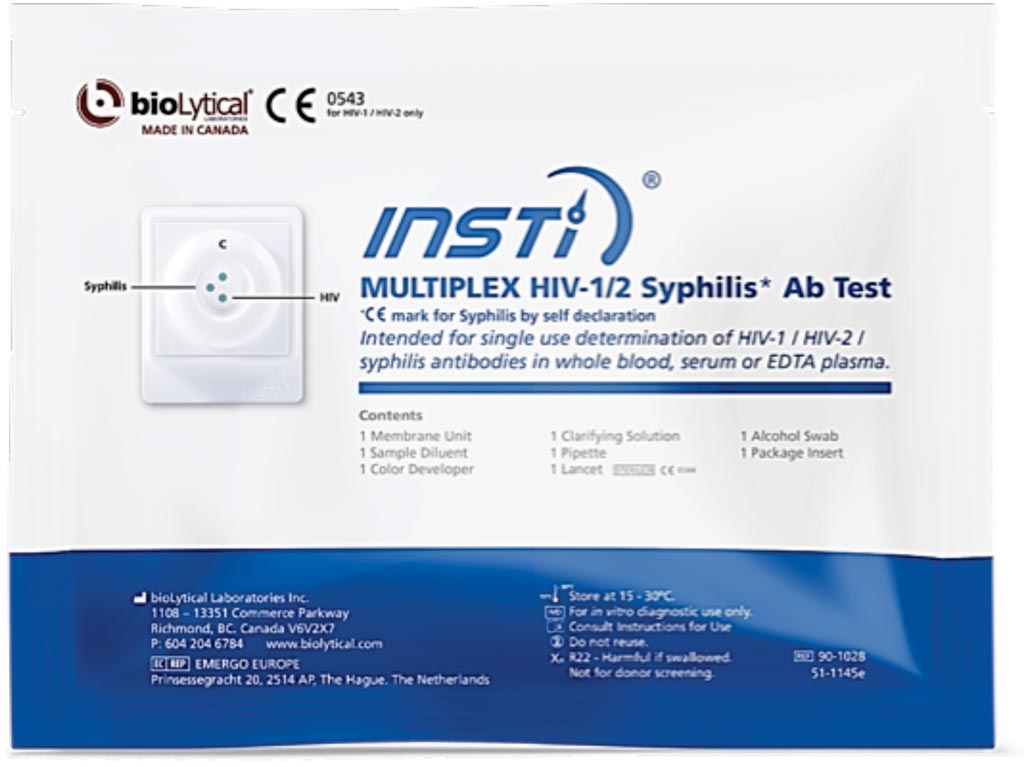 Image: The Insti Multiplex HIV-1/HIV-2/Syphilis antibody test (Photo courtesy of bioLytical Laboratories).