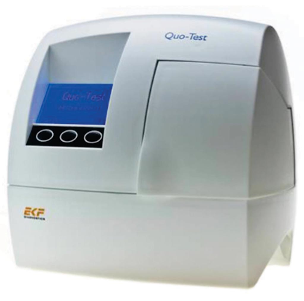 Image: The Quo-Test HbA1c Analyzer: People with diabetes who undergo joint replacement surgery are at sharply higher risk of experiencing elevated blood sugar after the operation (Photo courtesy of EKF Diagnostics).