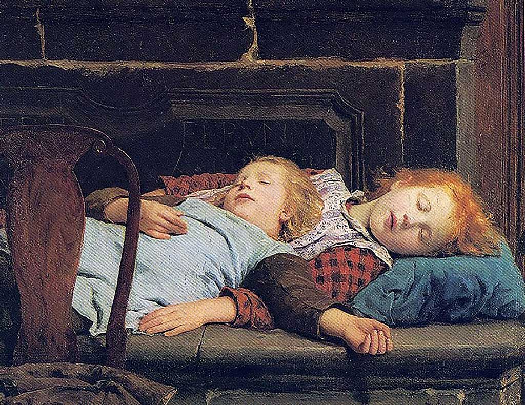 Image: Sleeping children: “Zwei schlafende Mädchen auf der Ofenbank” (1895) by Albert Anker (Photo courtesy of Wikimedia Commons)