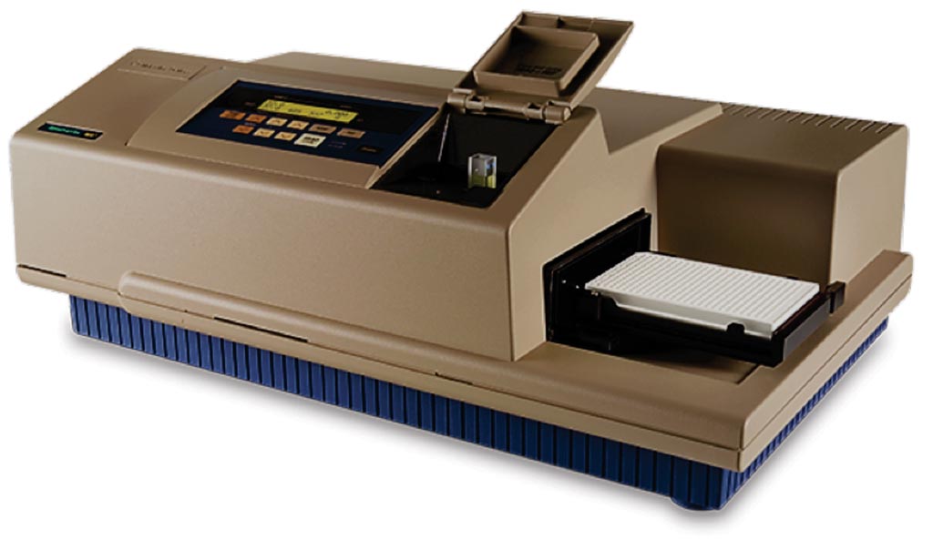 Image:  The SpectraMax M5 Microplate Reader is the standard for UV/visible multi-mode reader absorbance, providing ultrafast, full spectral range detection for cuvettes, 96-, and 384-well microplates (Photo courtesy of Molecular Devices).