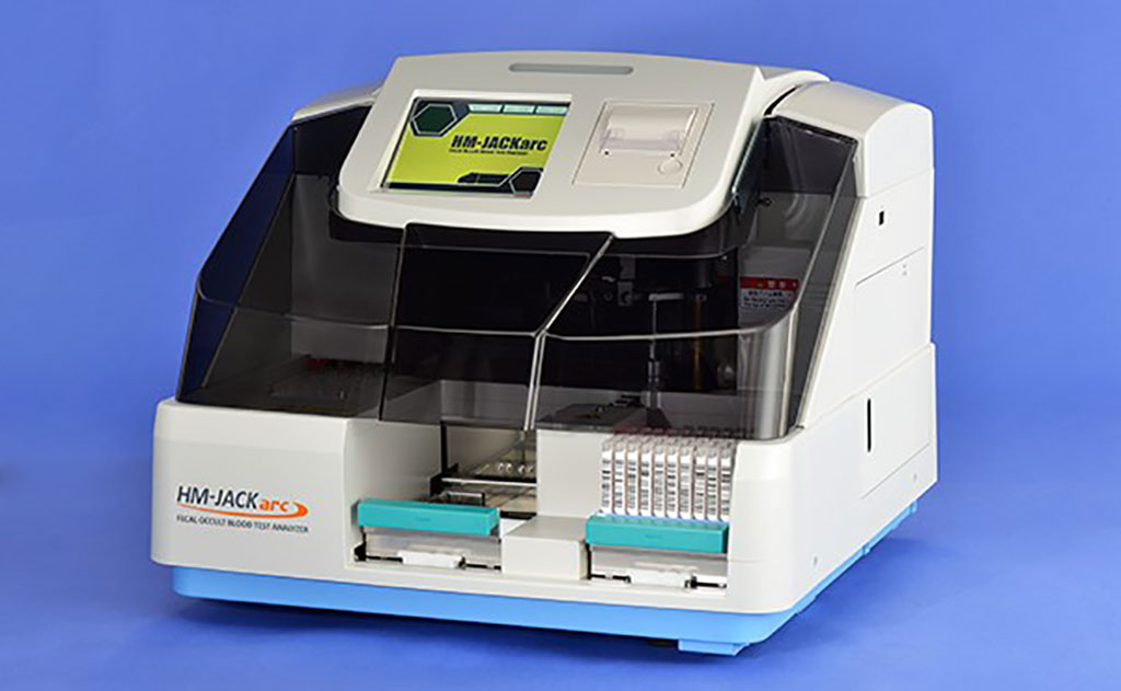 Image: The HM-JACKarc analytical system is a compact bench top system that uses Integrated Sphere Latex Turbidimetry to measure fecal hemoglobin concentration using a highly sensitive latex reagent coated with polyclonal antibodies to human hemoglobin (Photo courtesy of Hitachi Chemical Diagnostics Systems).