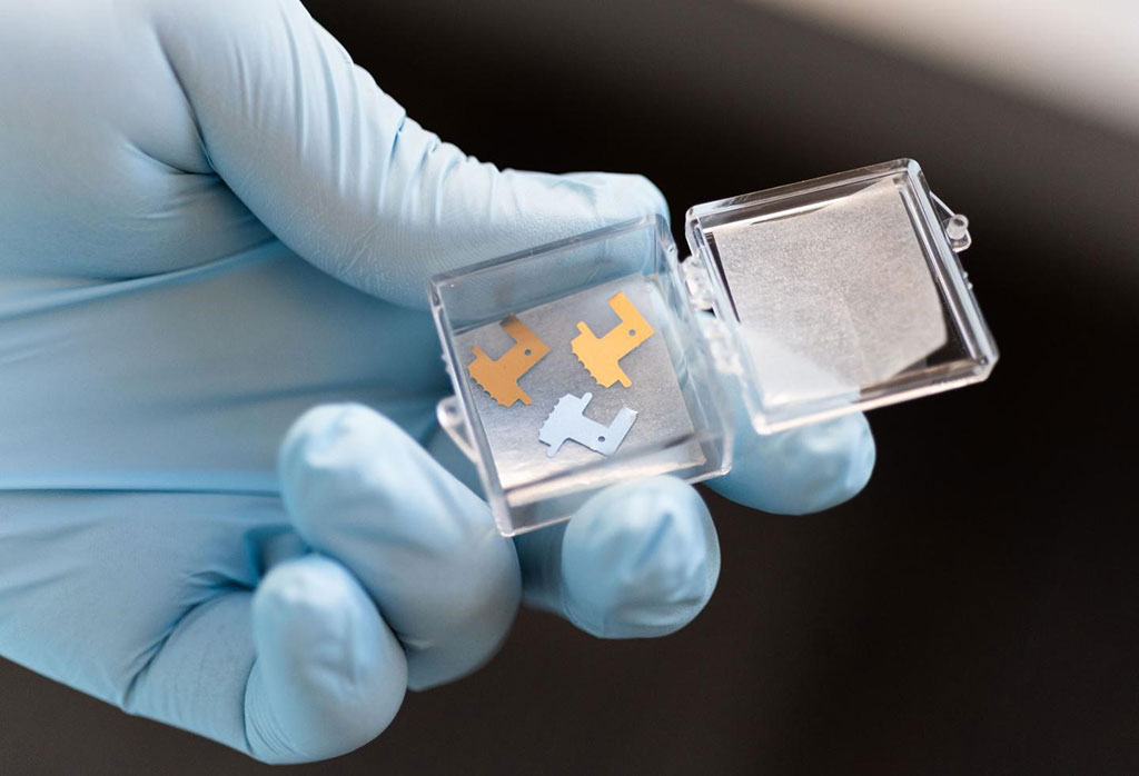 Image: Microneedle patches containing micron-scale needles are used to create temporary pores in the skin through which interstitial fluid can be extracted (Photo courtesy of Allison Carter, Georgia Tech).