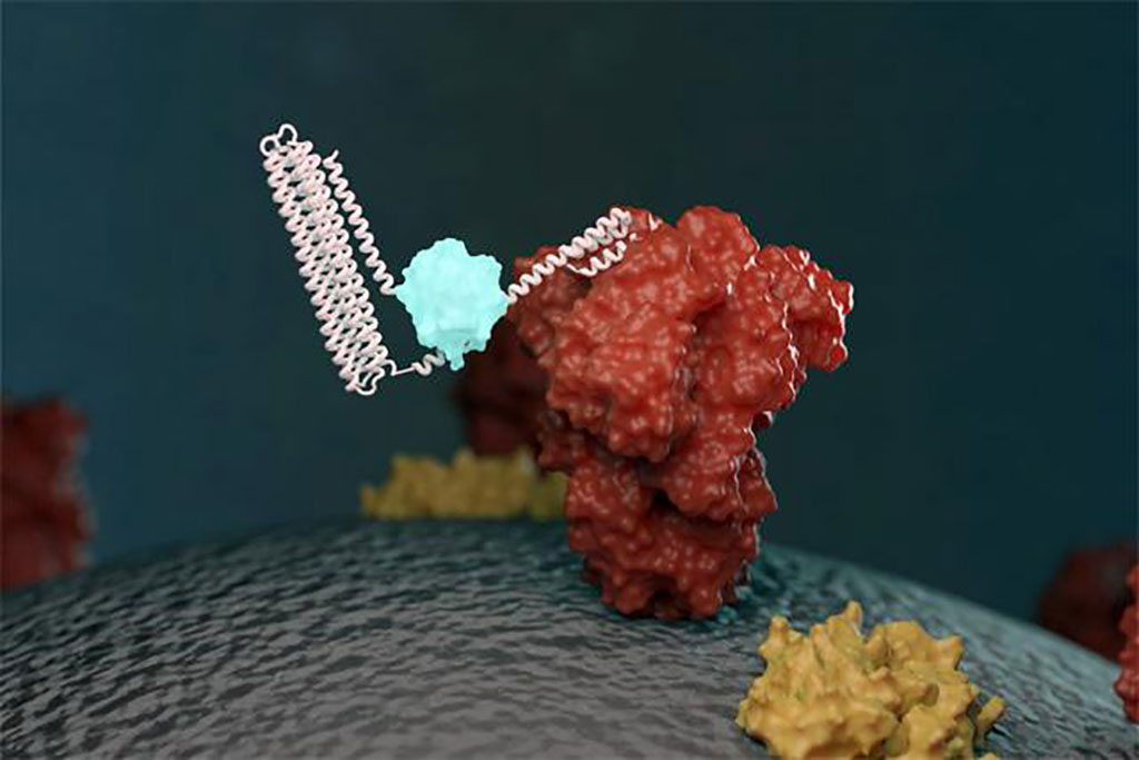 Image: Illustration of a biosensor detecting a targeted molecule and glowing (Photo courtesy of Ian Haydon)