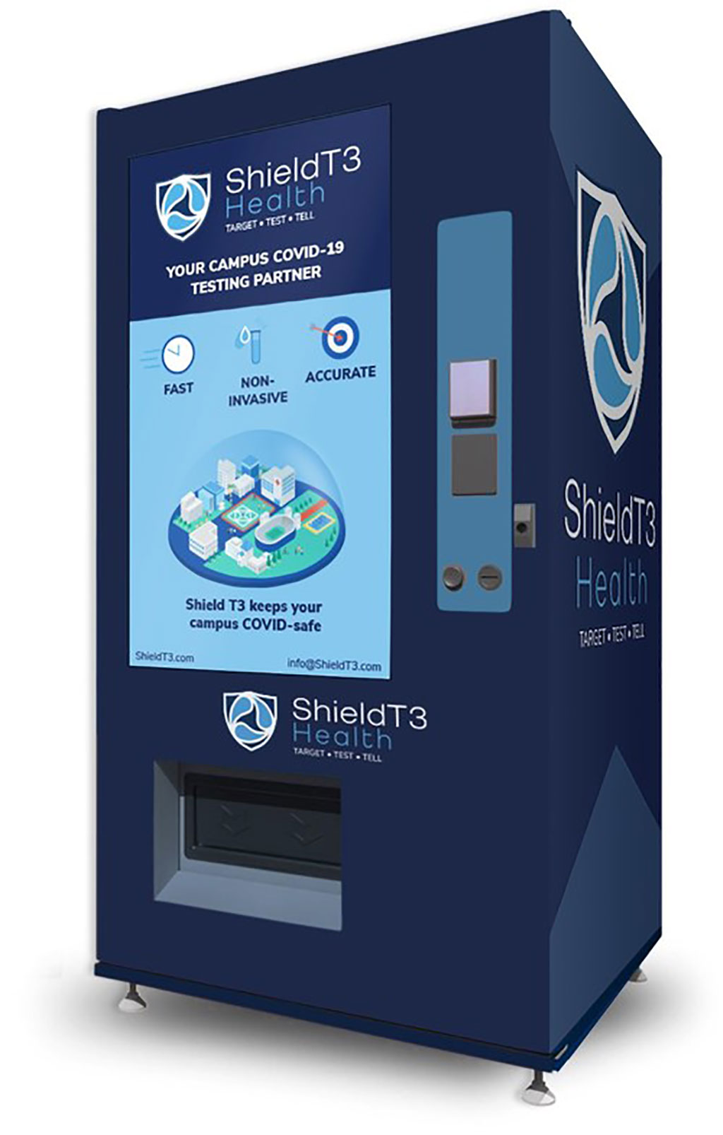 Image: The new saliva-based PCR test kit can also be carried in the company`s COVID-19 vending machines (Photo courtesy of Shield T3)