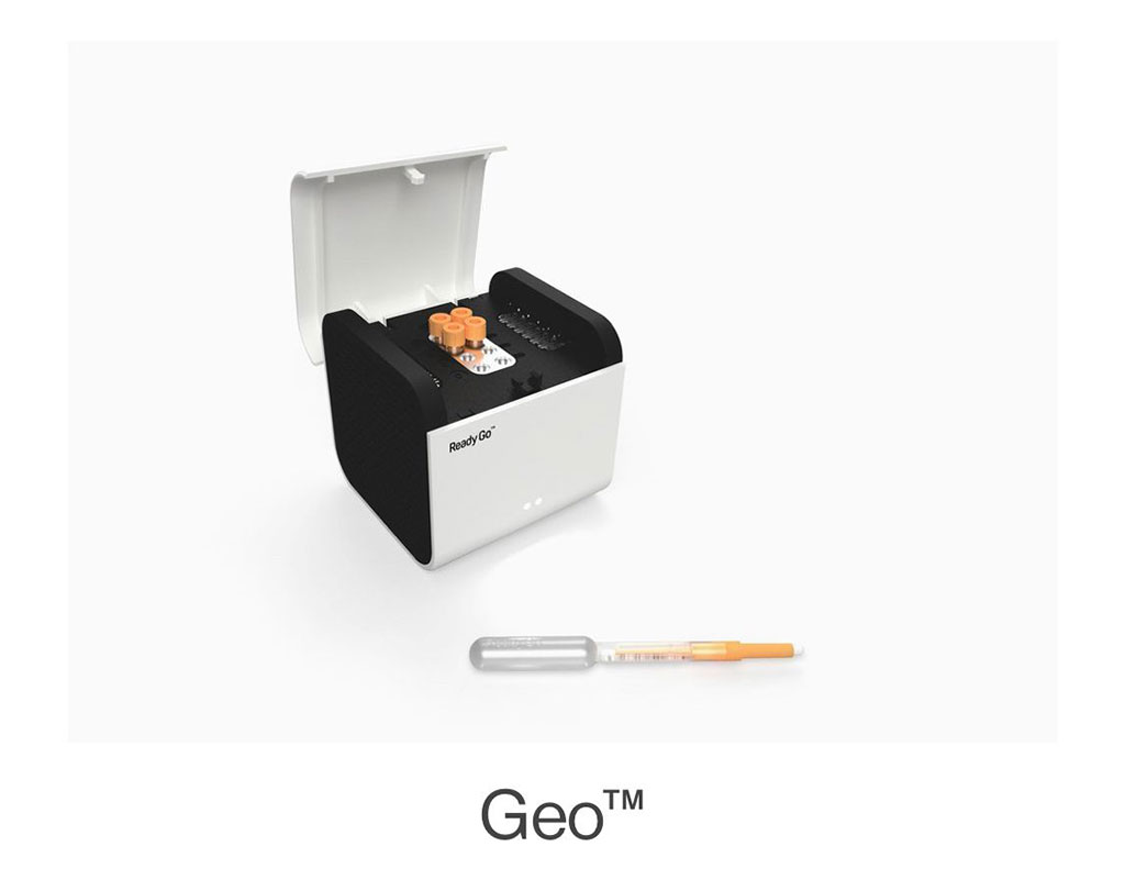 Image: The Geo portable testing platform integrated with the Snap collection device (Photo courtesy of ReadyGo Diagnostics)