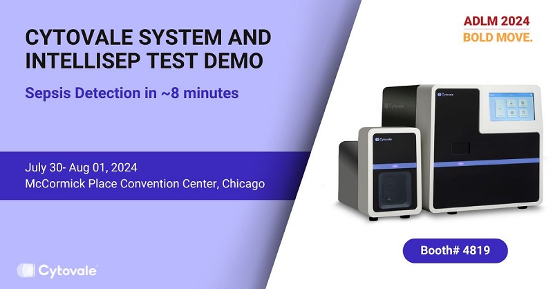 Image: The FDA-cleared IntelliSep sepsis test and Cytovale System can be seen in action at ADLM 2024 (Photo courtesy of Cytovale)