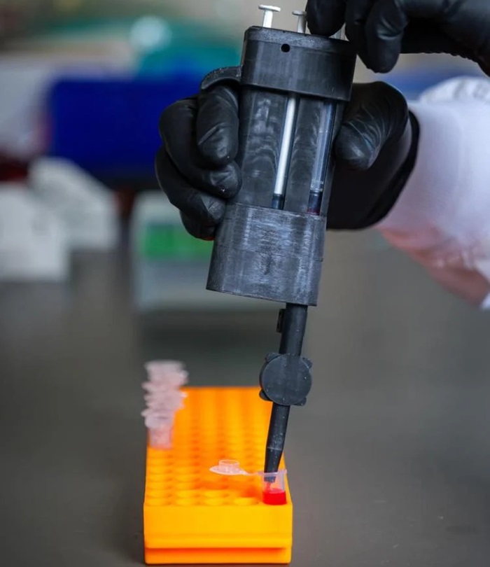 Image: The acoustic pipette uses sound waves to test for biomarkers in blood (Photo courtesy of Patrick Campbell/CU Boulder)