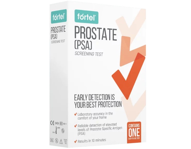 Image: The Fortel Prostate Screening test detects elevated levels of prostate specific antigen using a finger prick blood sample (Photo courtesy of Biomerica)