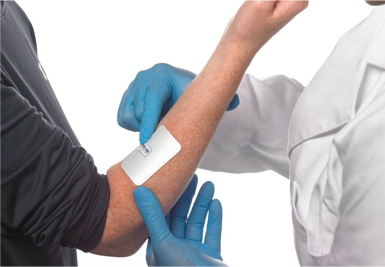 Image: The wireless and wearable device measure specific biomarkers in a person’s sweat (Photo courtesy of Roozbeh Ghaffari)