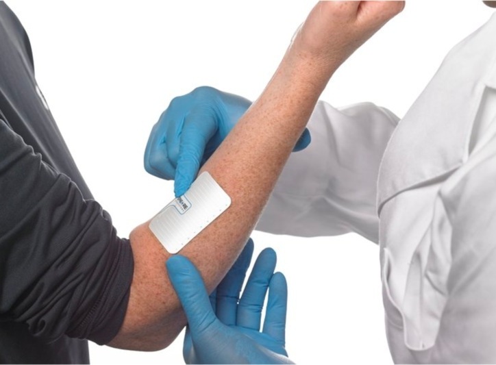 Image: The wireless and wearable device measure specific biomarkers in a person’s sweat (Photo courtesy of Roozbeh Ghaffari)
