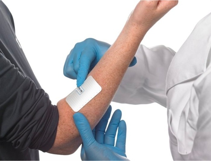 Image: The wireless and wearable device measure specific biomarkers in a person’s sweat (Photo courtesy of Roozbeh Ghaffari)