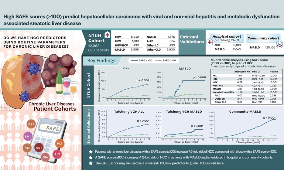 Image: The SAFE score successfully stratifies patients at risk of developing HCC (Tung-Hung Su et al.,Clinical and Molecular Hepatology (2025); doi.org/10.3350/cmh.2024.0822)