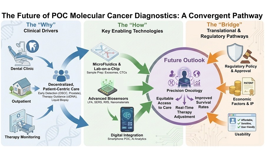 Image: Visual Abstract  (Seemesh Bhaskar et al., Point of care molecular cancer diagnostics, Lab on a Chip, 2026. DOI: 10.1039/d5lc01014d)