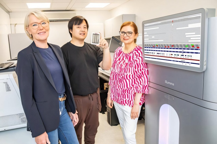 Image: At the MHH Institute of Human Genetics: Prof. Dr. Doris Steinemann, Dr. Bernardus Aldrige Allister and Prof. Dr Monika Golas (from left). (Image Credit: Karin Kaiser/MHH)