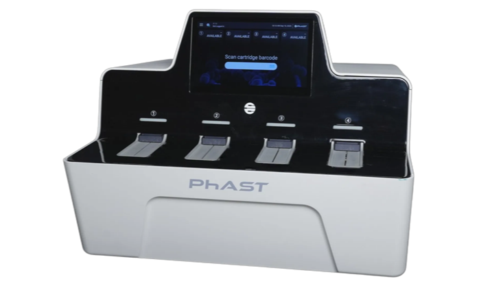 Image: Each PhAST instrument supports random-access processing of up to four samples simultaneously, delivering a throughput of up to 12 samples per eight-hour shift. (Photo courtesy of PhAST)