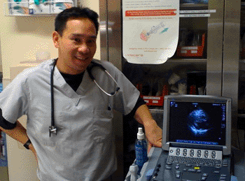 Image: A recent study showed portable ultrasound used as a first-line imaging tool in children with suspected appendicitis helps cut emergency room length of stay and reduces the need for computed tomography (CT) scanning (Photo courtesy of James W. Tsung, M.D / Icahn School of Medicine at Mount Sinai).