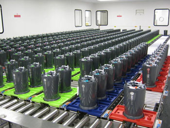 Image: A room filled with Drytec generators (Photo courtesy of GE Healthcare).