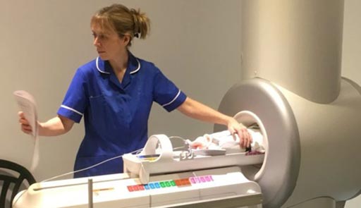Image: The new MRI system designed for scanning newborn babies (Photo courtesy of the Royal Hallamshire Hospital).