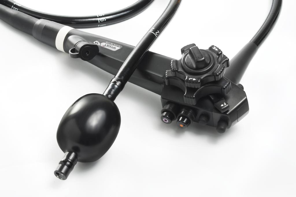 Image: The G-EYE mounted on a Pentax HD+ endoscope (Photo courtesy of Smart Medical Systems).