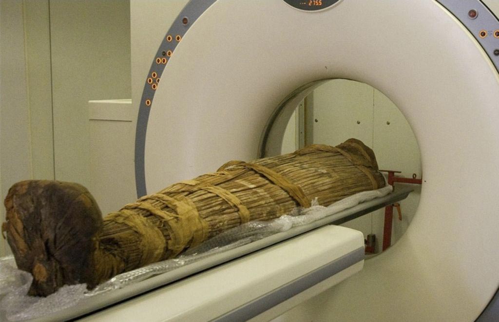 Image: An Egyptian mummy undergoing a CT scan (Photo courtesy of KTH).