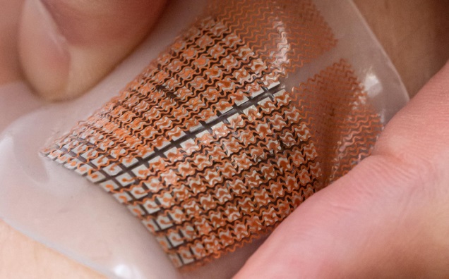 The phased array ultrasound transducer patch (Photo courtesy of UCSD)