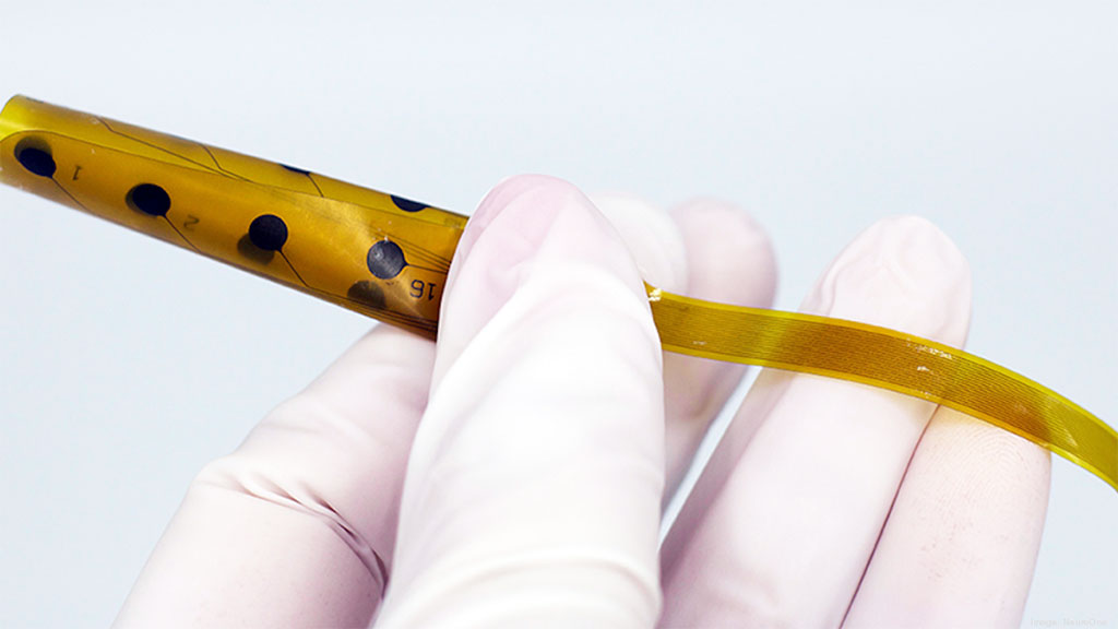 The rolled-up Evo Thin Film Electrode (Photo courtesy of NeuroOne Medical Technologies)