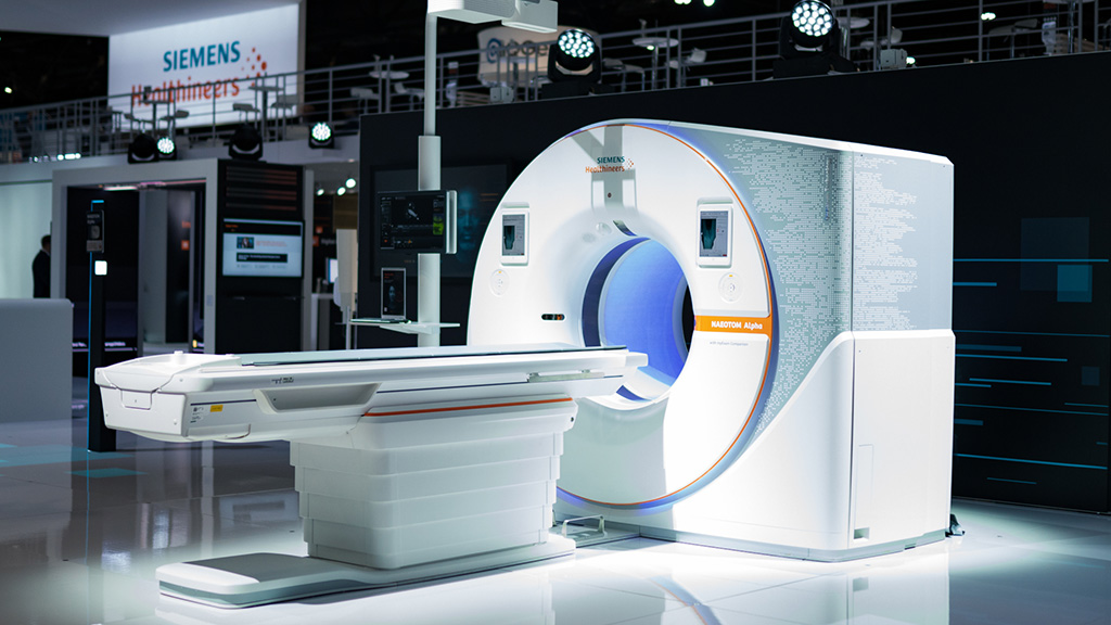 Image: Naeotom Alpha, the world’s only photon-counting CT, is on display at RSNA 2023 (Photo courtesy of Siemens)