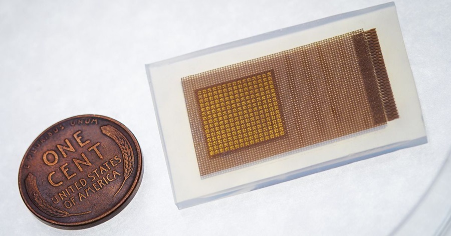 Image: This soft and stretchy ultrasound patch can be worn on the temple to provide continuous monitoring of blood flow in the brain (Photo courtesy of David Baillot/UC San Diego Jacobs School of Engineering)