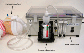 Imagen: El dispositivo CPAP de burbuja (Fotografía cortesía de la Universidad de Rice)